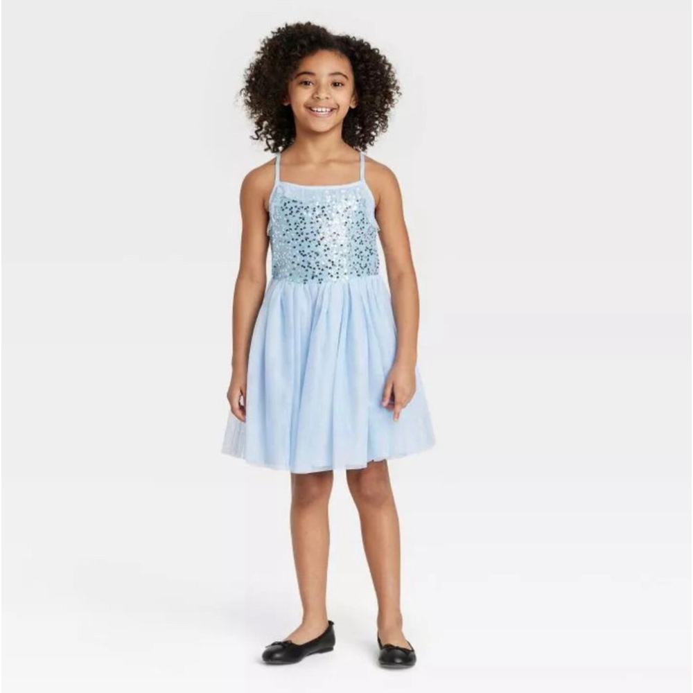 Cat & Jack Sleeveless Sequin Tulle Dress L (10/12) Blue